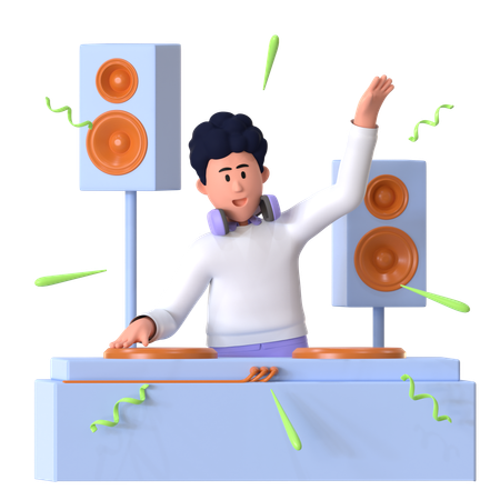 Man Playing Music On Disc Jockey  3D Icon