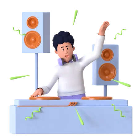 Man Playing Music On Disc Jockey  3D Icon