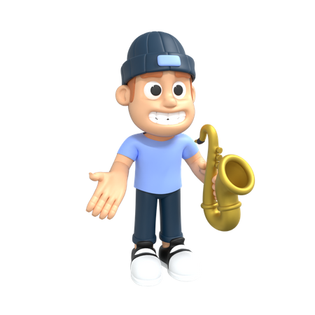 Man playing saxophone 3D Illustration