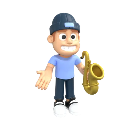 Man playing saxophone 3D Illustration