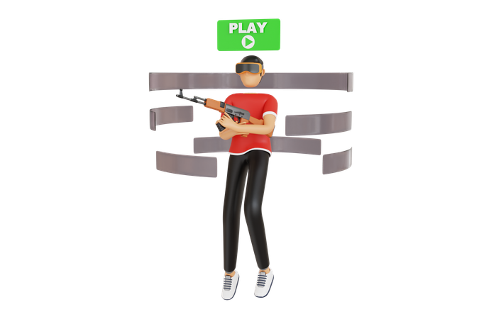 Man Playing Shooting Game In Virtual Reality  3D Illustration