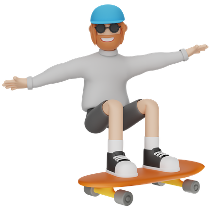 Man Playing Skateboard  3D Illustration