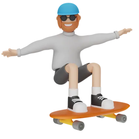 Man Playing Skateboard  3D Illustration