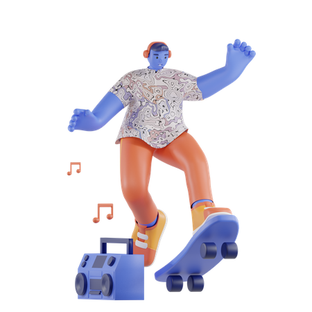 Man playing skateboards while listening to music  3D Icon
