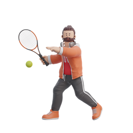 Man Playing Tennis Ball  3D Illustration