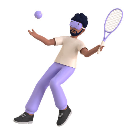 Man Playing Tennis Using Vr Goggles  3D Illustration