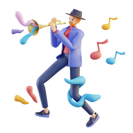 Man Playing Trumpet  3D Illustration