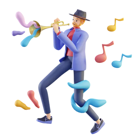 Man Playing Trumpet  3D Illustration