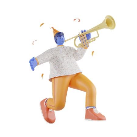 Man Playing Trumpet  3D Illustration