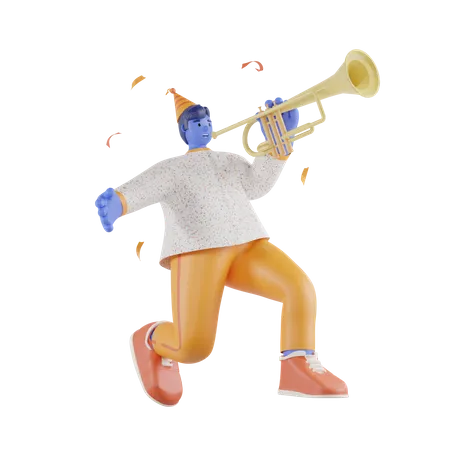 Man Playing Trumpet  3D Illustration