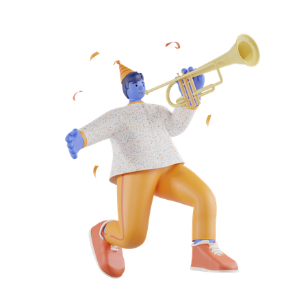 Man Playing Trumpet 3D Illustration