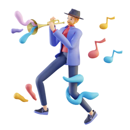 Man Playing Trumpet 3D Illustration