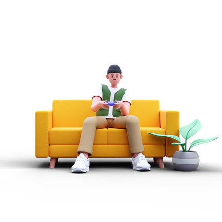 Man Playing Video Game  3D Icon