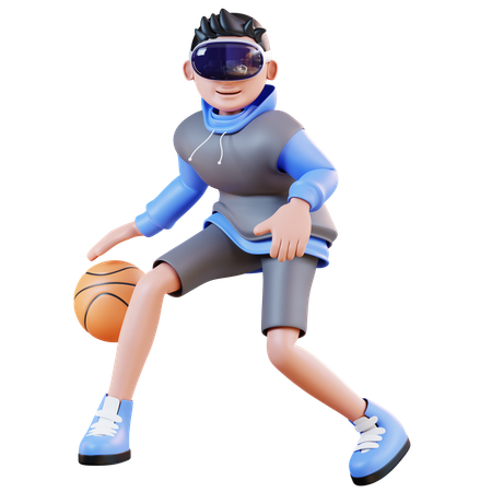 Man Playing Virtual Basketball  3D Illustration