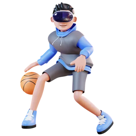 3 D Illustration Man Playing Virtual Basketball 3D Illustration