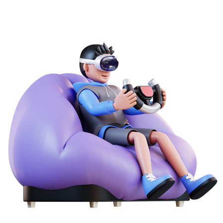 Man Playing Virtual Car  3D Illustration