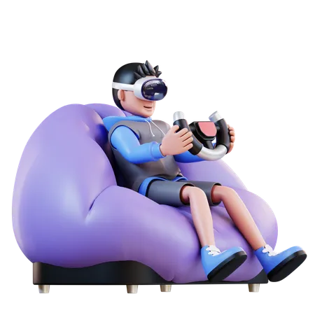 Man Playing Virtual Car  3D Illustration