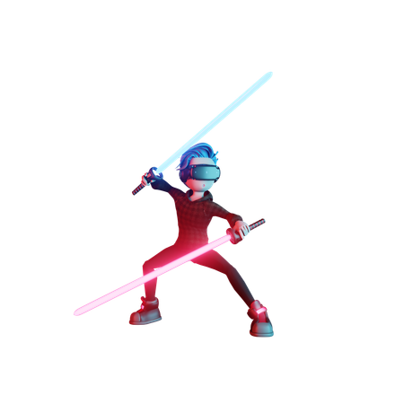 Man playing Virtual Sword game  3D Icon