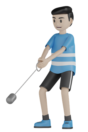 Man Playing Weight Throw 3D Illustration