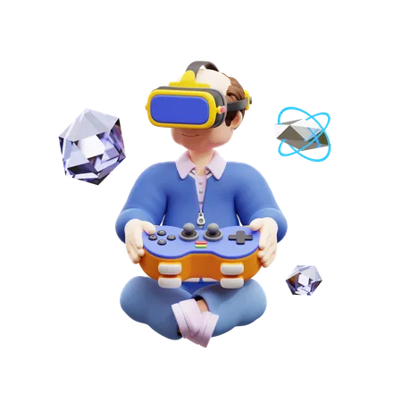 Man Plays With Metaverse Technology  3D Illustration