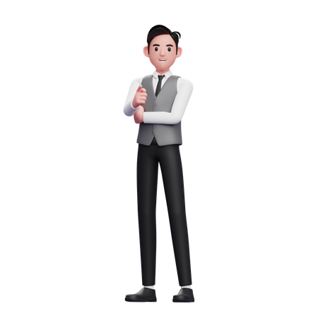 Man pointing at camera wearing a gray office vest  3D Icon