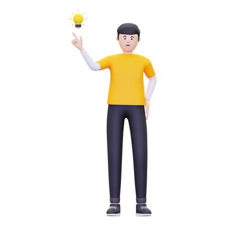 Man Pointing Bulb  3D Illustration