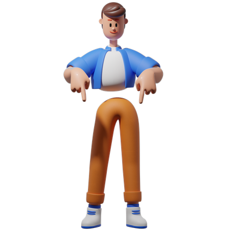 Man Pointing Downwards  3D Illustration