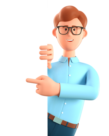 Man pointing finger at blank information board  3D Illustration