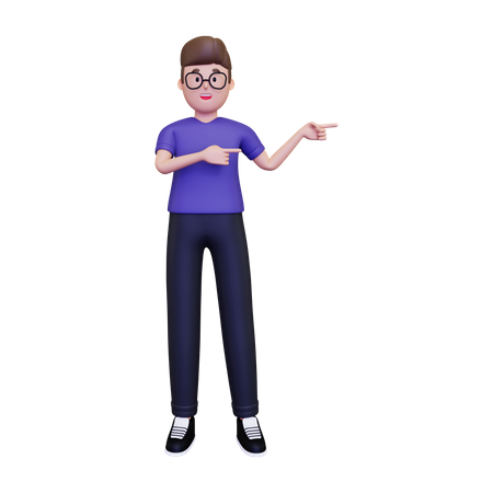 Man pointing fingers in ride side  3D Illustration