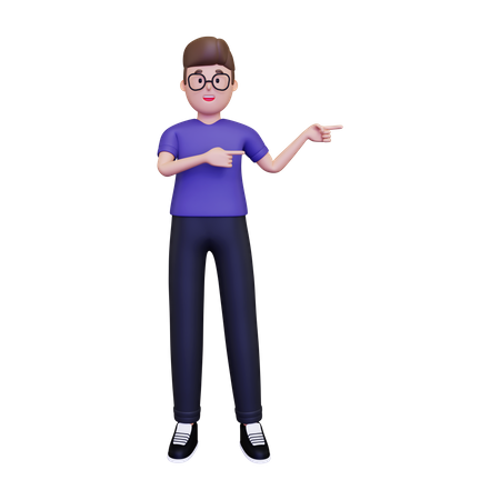 Man pointing fingers in ride side 3D Illustration