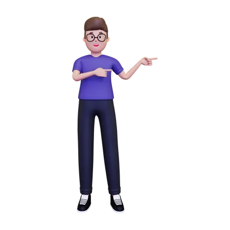 Man pointing fingers in ride side  3D Illustration