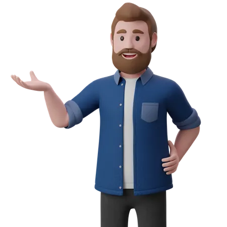 Man Pointing Hand To Introduce Something  3D Illustration