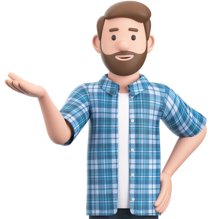 Man Pointing Hand To Introduce Something  3D Illustration