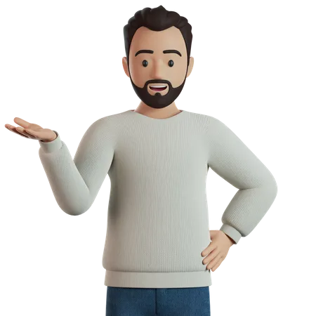 Man Pointing Hand To Introduce Something  3D Illustration