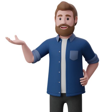 Man Pointing Hand To Introduce Something  3D Illustration