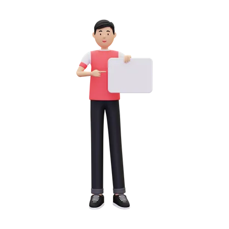 Man Pointing Placard Board 3D Illustration