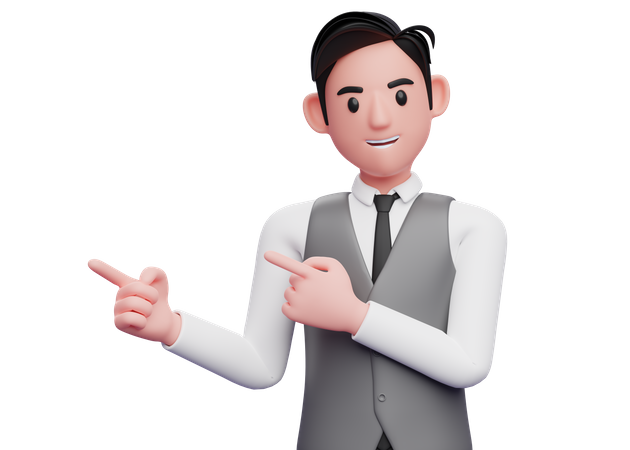 Man pointing side with both index fingers  3D Illustration