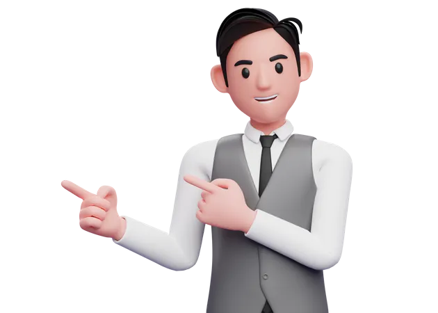 Man pointing side with both index fingers  3D Illustration