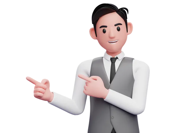 Man pointing side with both index fingers 3D Illustration