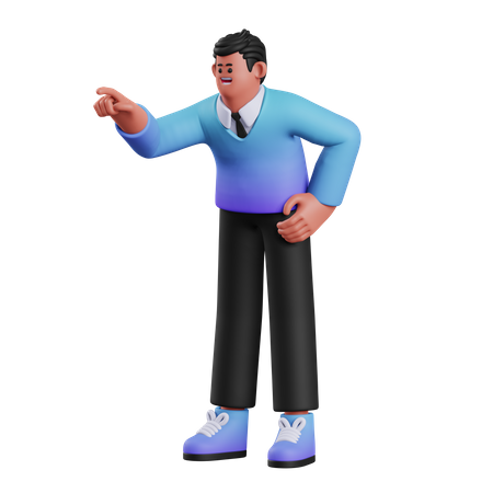 Man Pointing Something  3D Illustration