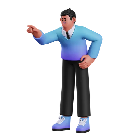 Man Pointing Something  3D Illustration