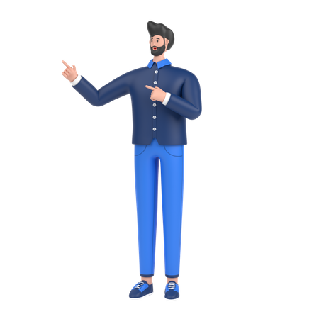 Man pointing something on his right side  3D Illustration