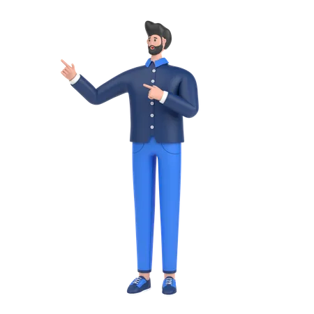 Man pointing something on his right side  3D Illustration