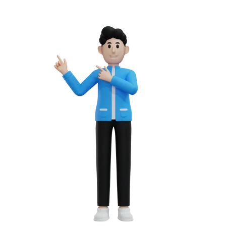 Man pointing something on his right side  3D Illustration