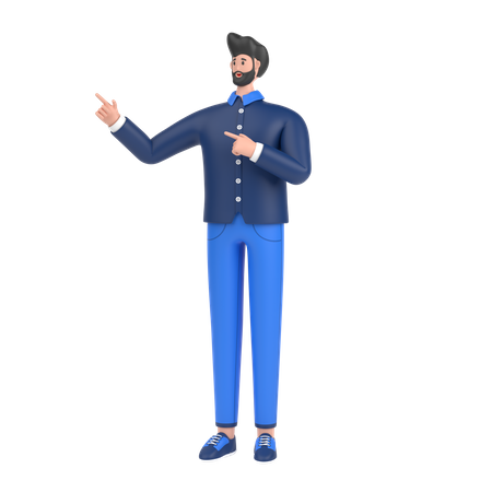 Man pointing something on his right side 3D Illustration