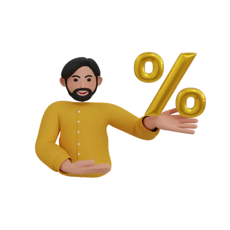 Man pointing to percentage  3D Icon