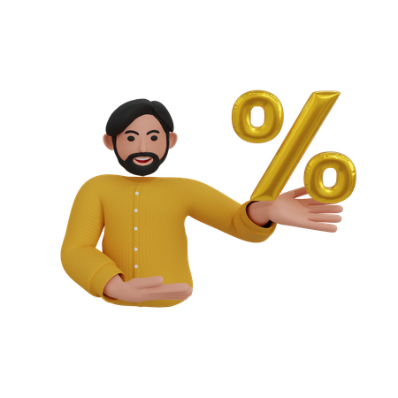 Man pointing to percentage  3D Icon