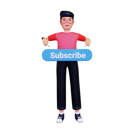 Man pointing to the subscribe button  3D Illustration