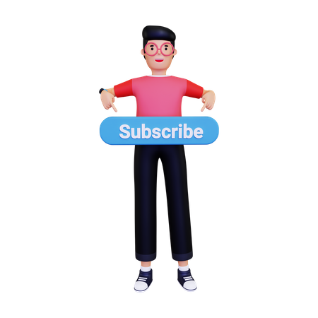 Man pointing to the subscribe button 3D Illustration