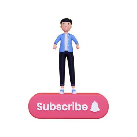 Man points to the subscribe button  3D Illustration